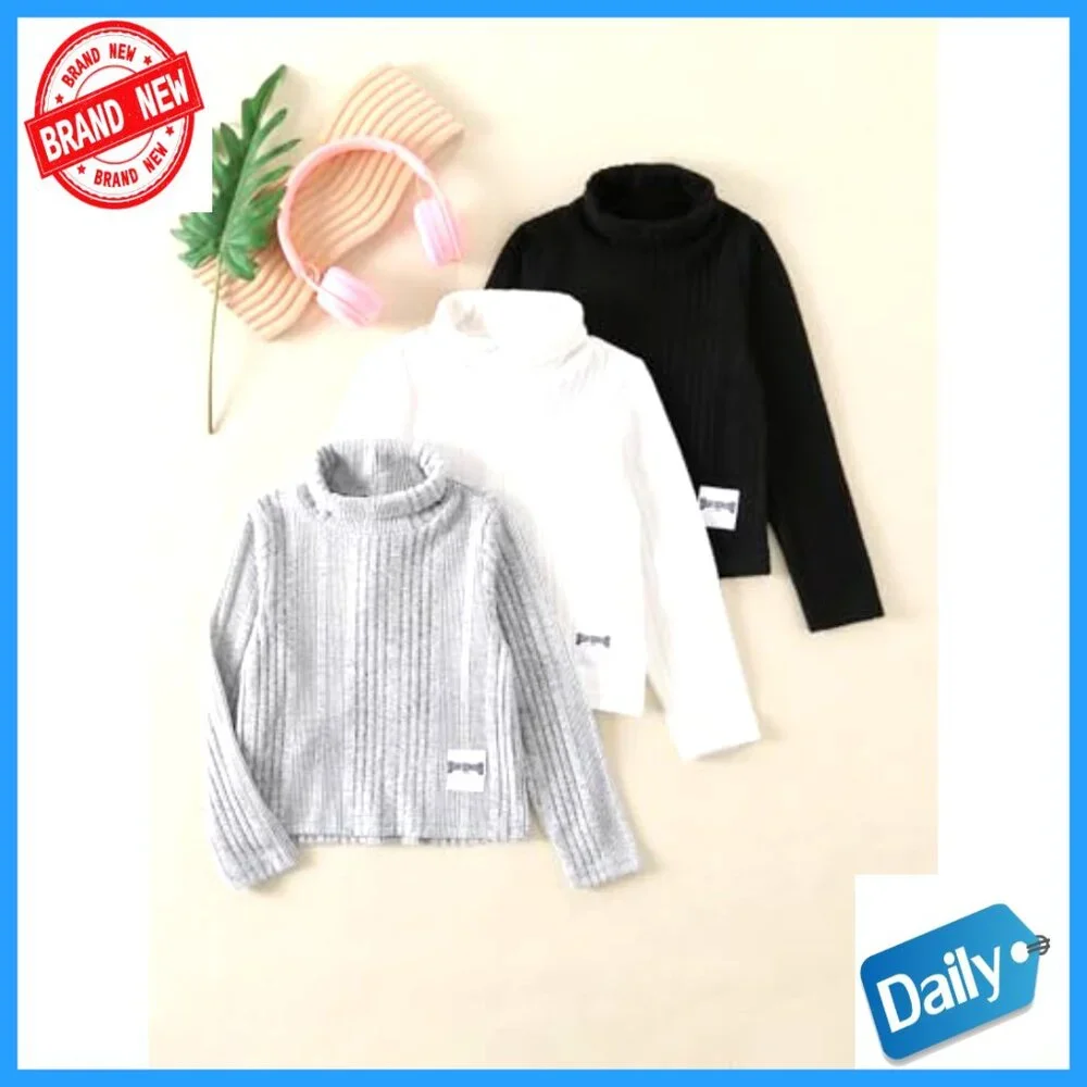 Girls Long Sleeve Turtleneck Sweater 3-Pack Ribbed Knit Pullover 4-12Y